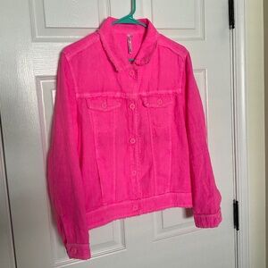 LADIES LULU -B 100% LINEN JACKET.  NEVER WORN!  HOT PINK, SIZE XL
